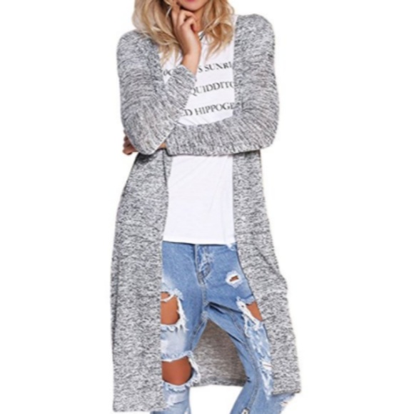 ❤ HP ❤ CHABLEY Grey Long Open Front Cardigan - Picture 4 of 4